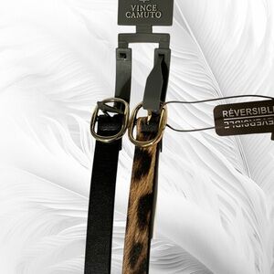 2 Vince Camuto “Reversible” Belts. Sold together. Black/brown and leopard/brown